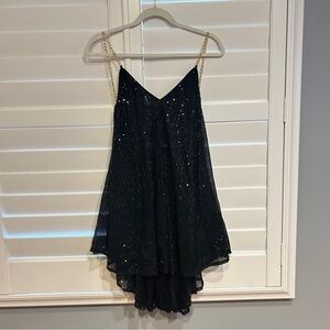 Love & Lemonade Sequin Mini Dress with Bedazzled Straps Low Back Black Size Med